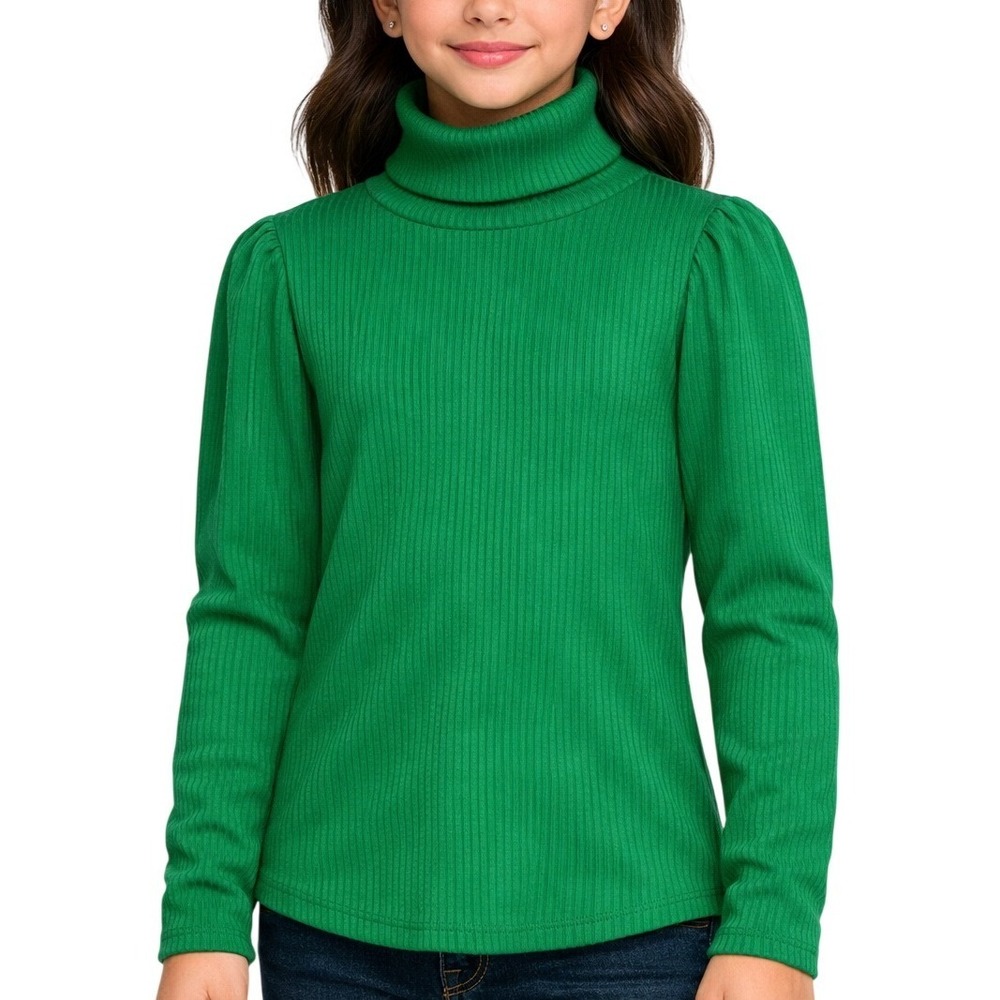 Gap Kids Girls Holiday Green Ribbed Puff Sleeve Turtleneck Top Size L 10 NWT